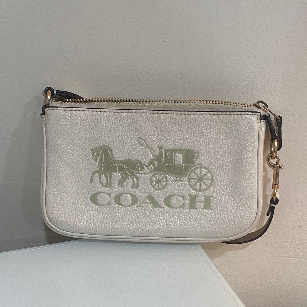 Coach Cream Leather Wristlet with Gold Accents nolita